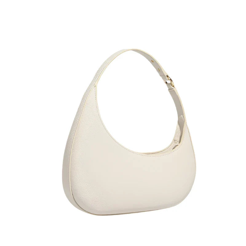 Women Vintage Half Moon Bag | Lychee Texture Rivet Underarm Bag beige