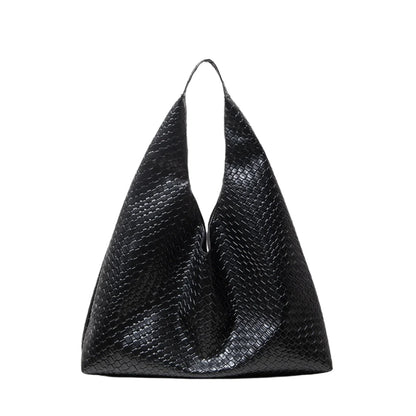 Women Leather Woven Handbag | Large Capacity Tote Bag black