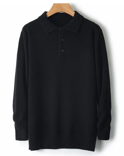 Men Merino Wool Polo Pullover | Knit Warm Top | Winter Polo Collar T-shirt