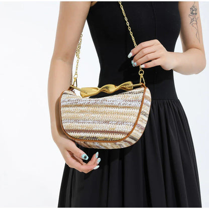 Women Woven Handbag | Rattan Half-Moon | Straw Shoulder Bag | Bucket Bag | Crossbody Bag