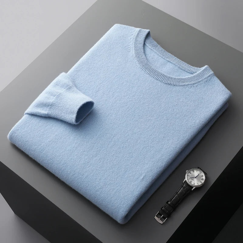Men Pure Wool Sweater | Casual Pullover | Cashmere Knitting Light blue