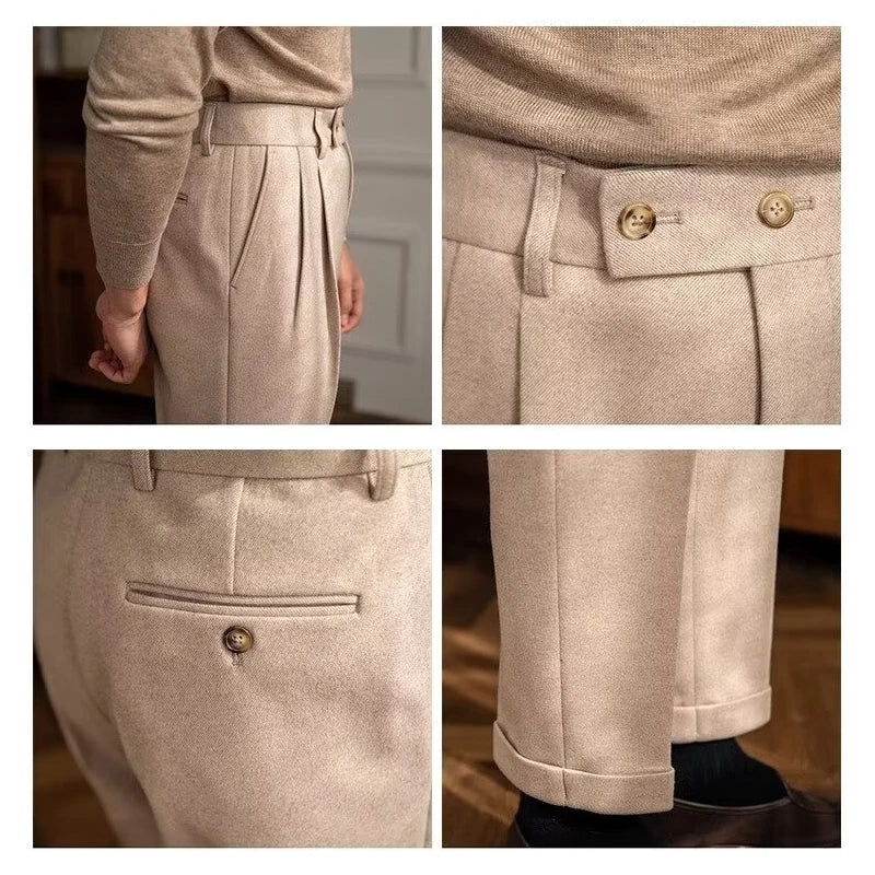 Men Classic Italian Naples Style Pants | Suit Pants | High Waisted | Straight Fit | Formal Business Pants | Thick Trousers