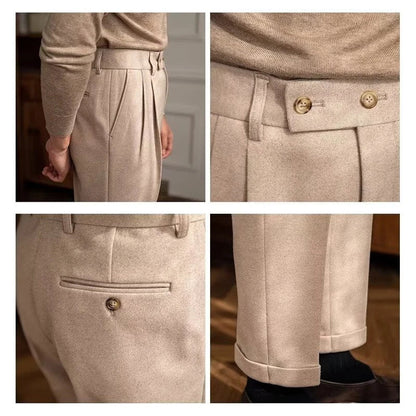 Men Classic Italian Naples Style Pants | Suit Pants | High Waisted | Straight Fit | Formal Business Pants | Thick Trousers