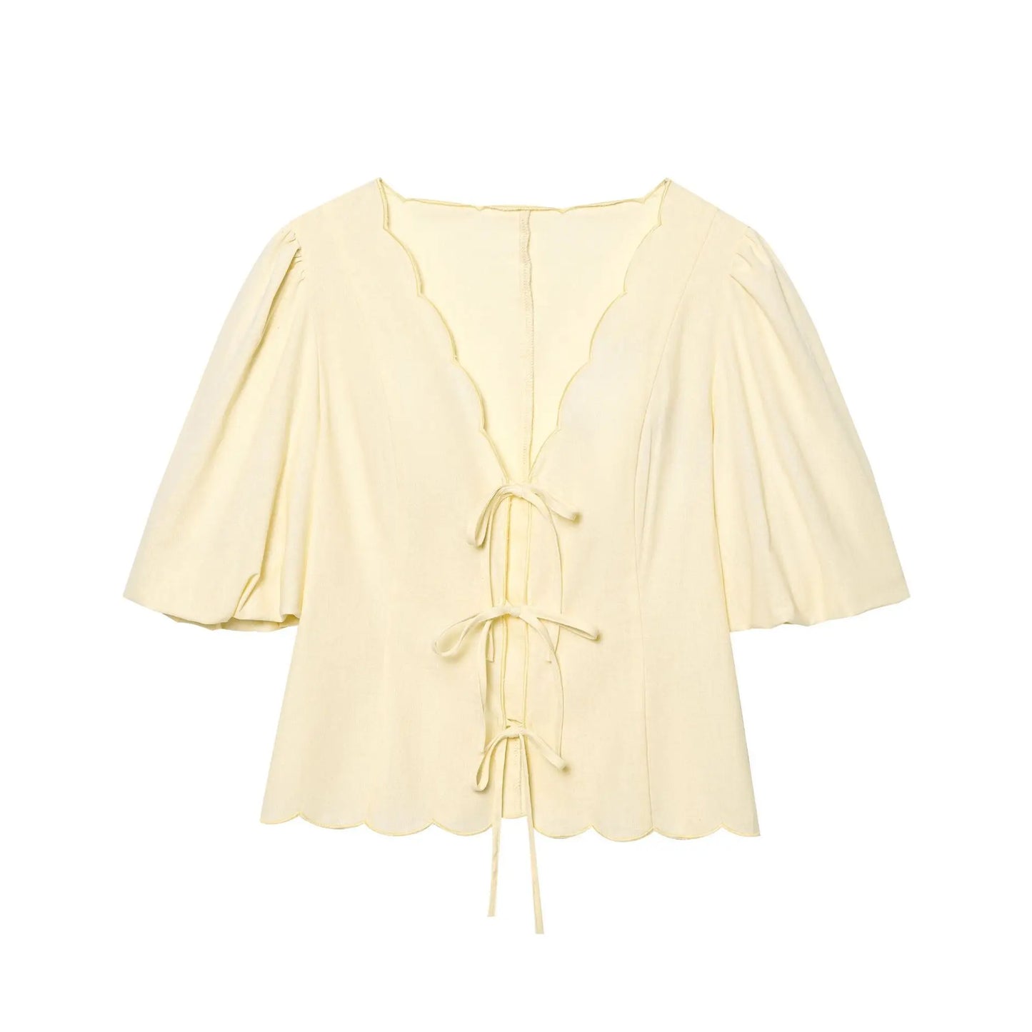 Women Butter Yellow Top and Pants Set | Puff Sleeve Blouse | Wide Leg Pants | Summer Vacation Set Top