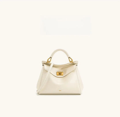 Women Leather Pillow Bag | Lock Clasp Handbag | Small Handbag | Shoulder Bag | Crossbody Bag