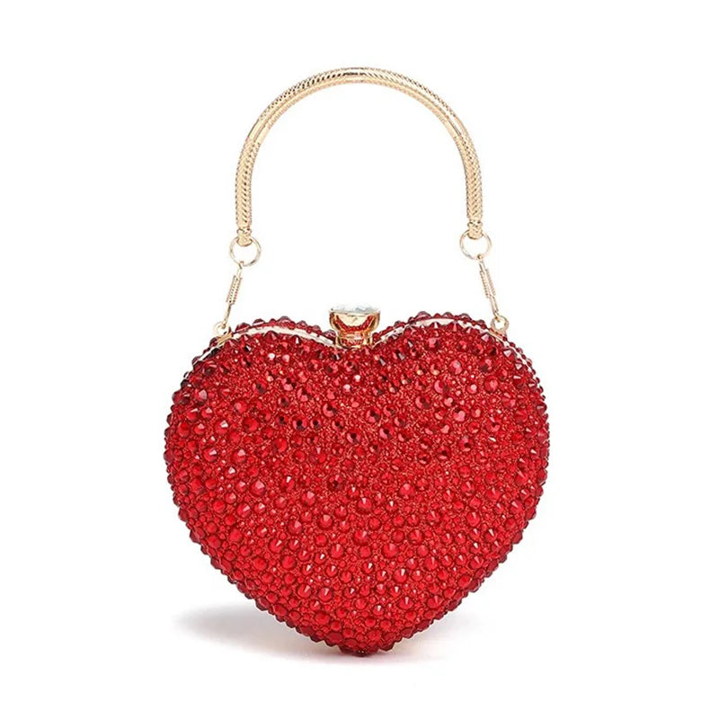 Women Rhinestone Heart Shape Crystal Clutch | Evening Clutch | Wedding Party Red