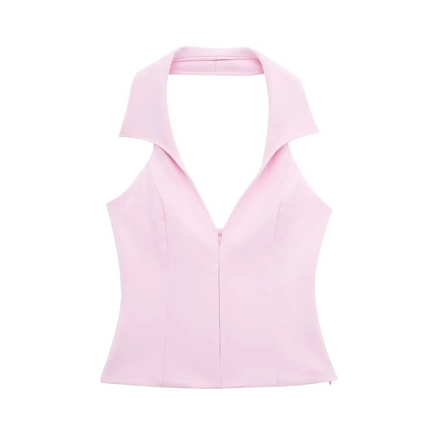 Women Pink 2 Piece Set | V-Neck Backless Top | High Waist Mini Skirt Shorts Pink Top
