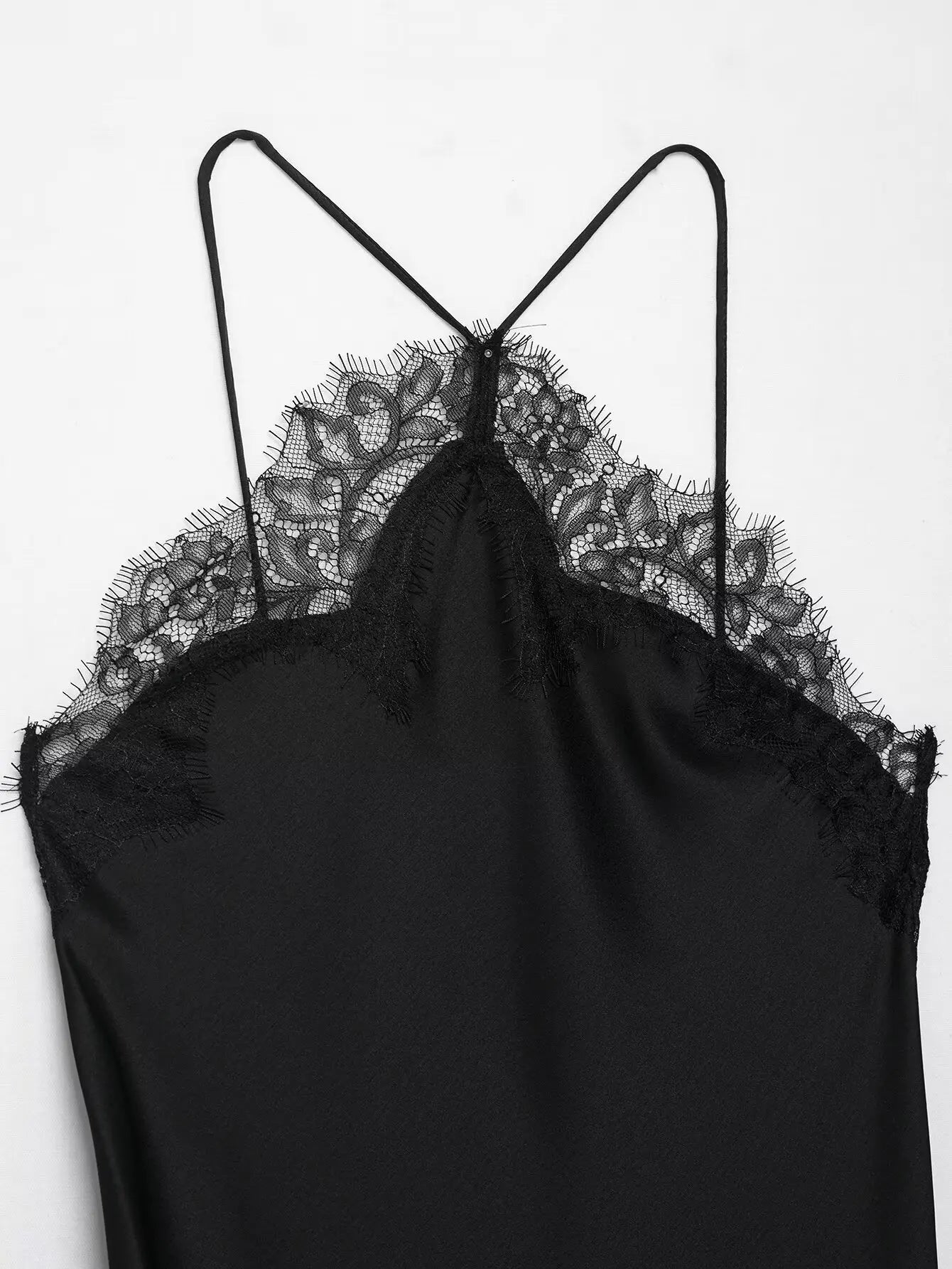 Women Lace Spliced Sling Dress | Sleeveless | Backless | Asymmetrical | Holiday | Party Wear