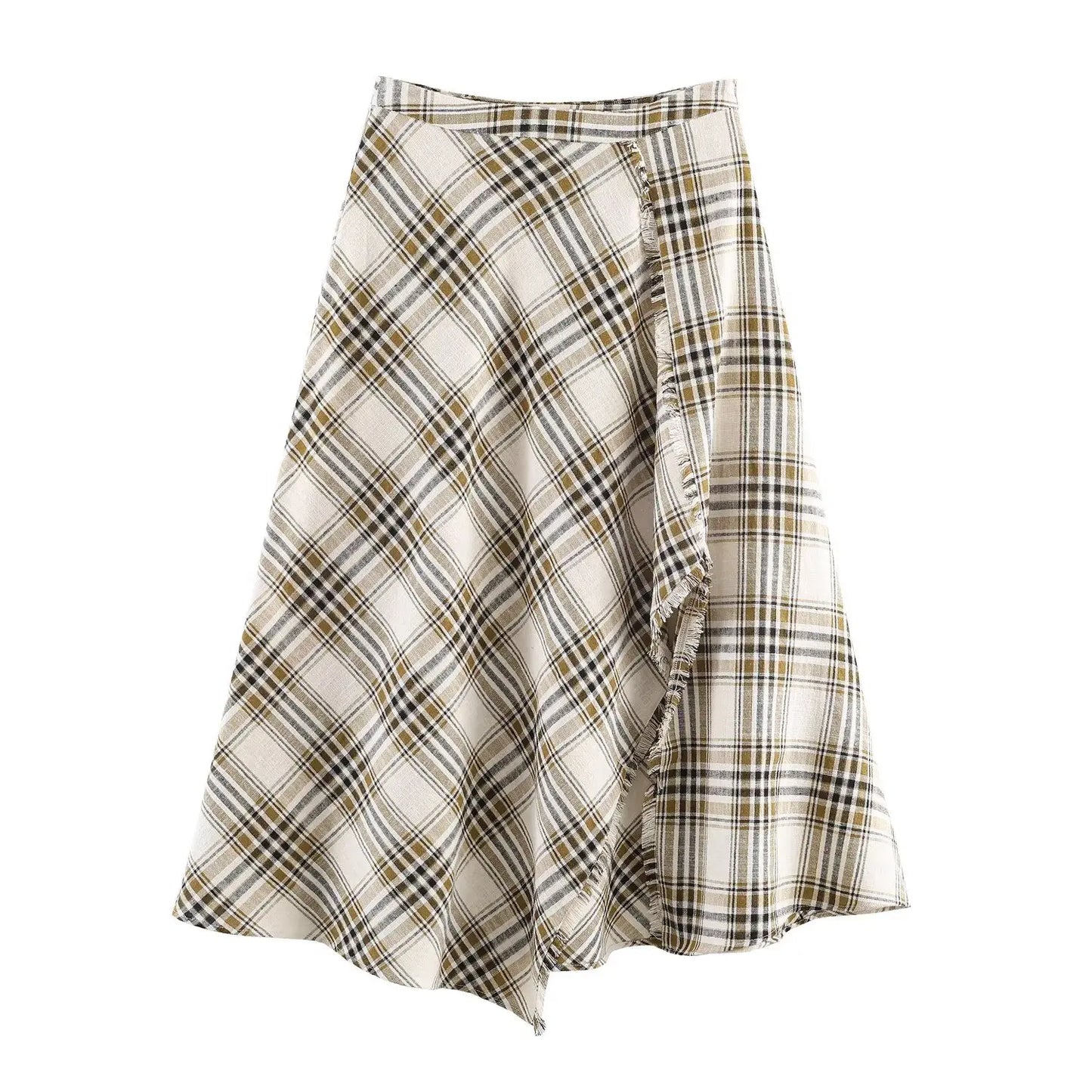 Women Vintage Asymmetric Plaid Skirt | Long Skirt | Spring | A-Line | High Waist