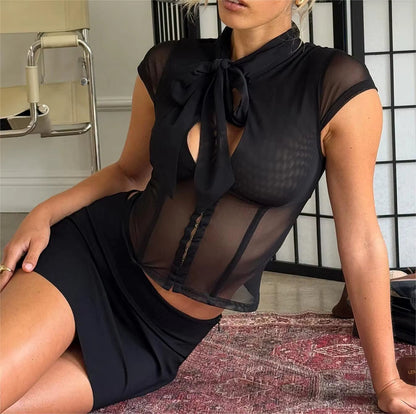 Women Mesh Corset Top | Short Sleeves