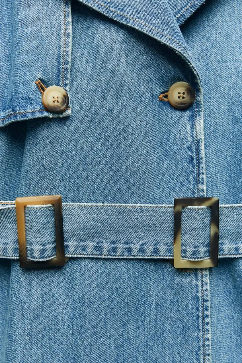 Women Vintage Denim Long Coat | Double Breasted | Winter Long Coat