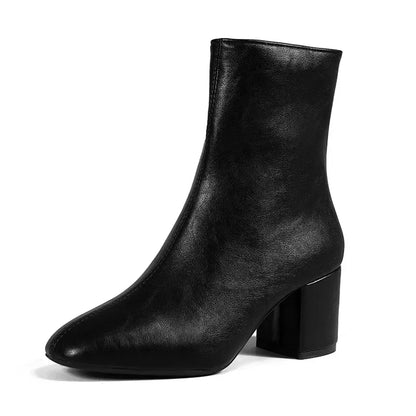 Women Leather Ankle Boots | Zipper Closure | Mid-Heel Black
