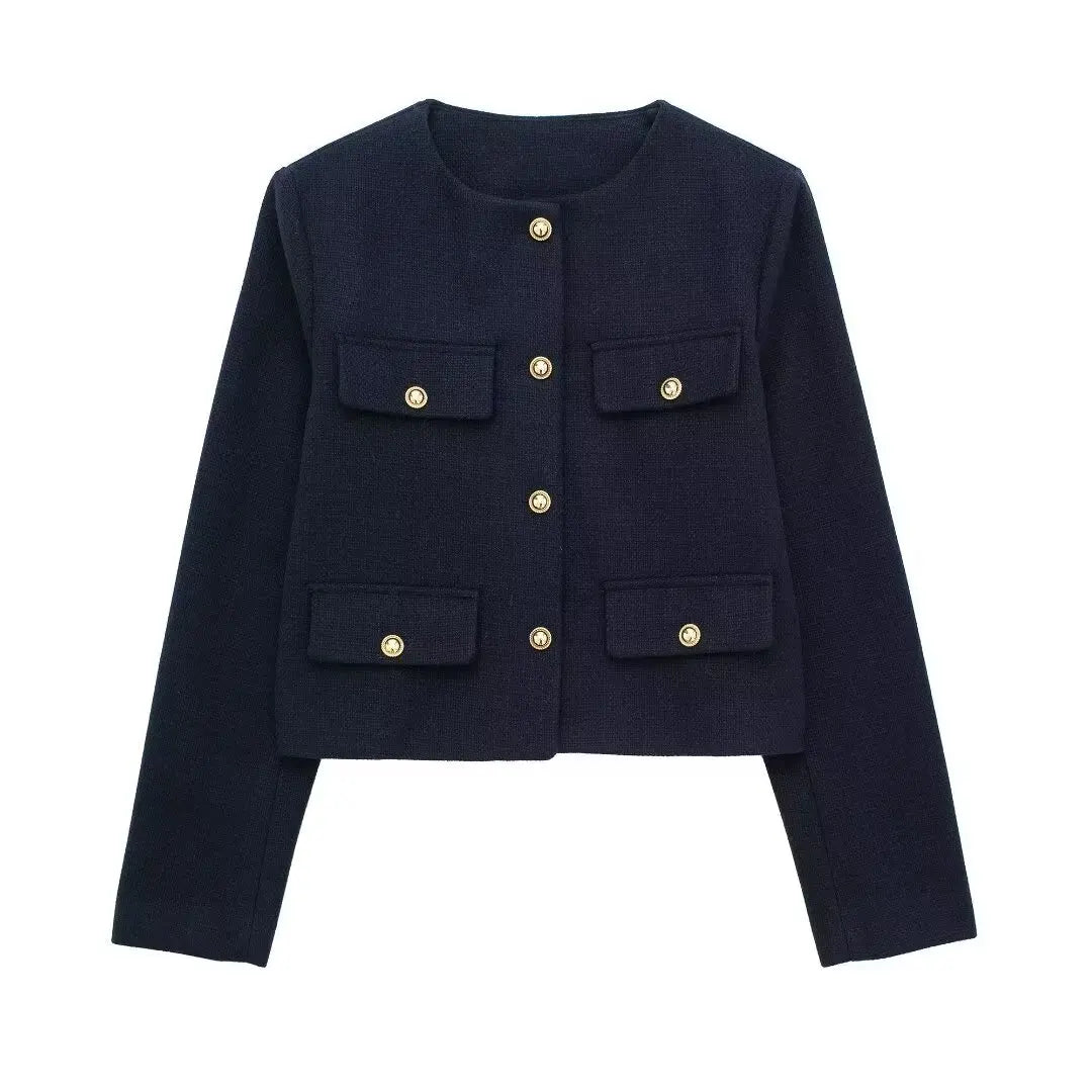 Women Bomber Cropped Jacket navy