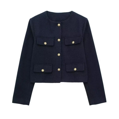 Women Bomber Cropped Jacket navy
