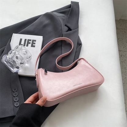 Women Leather Underarm Shoulder Bag Pink