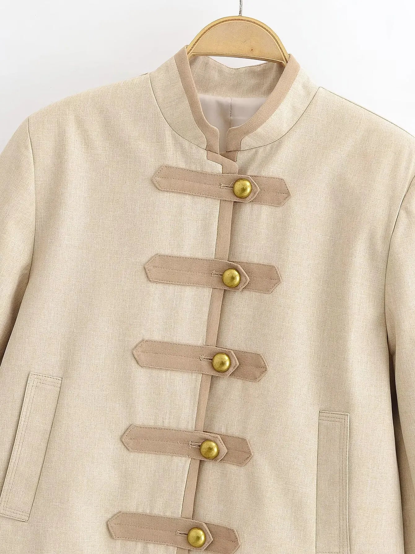 Women Buttoned Napoleon Jacket | Long Sleeves | Vintage | Cropped Coat | Military Jacket