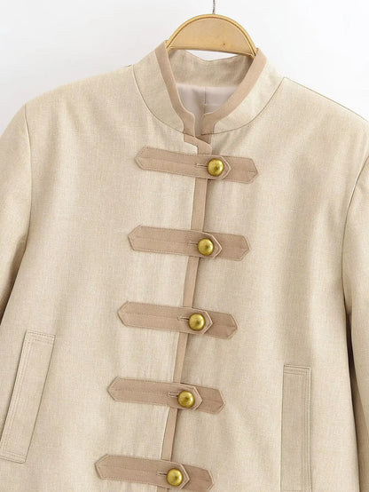 Women Buttoned Napoleon Jacket | Long Sleeves | Vintage | Cropped Coat | Military Jacket