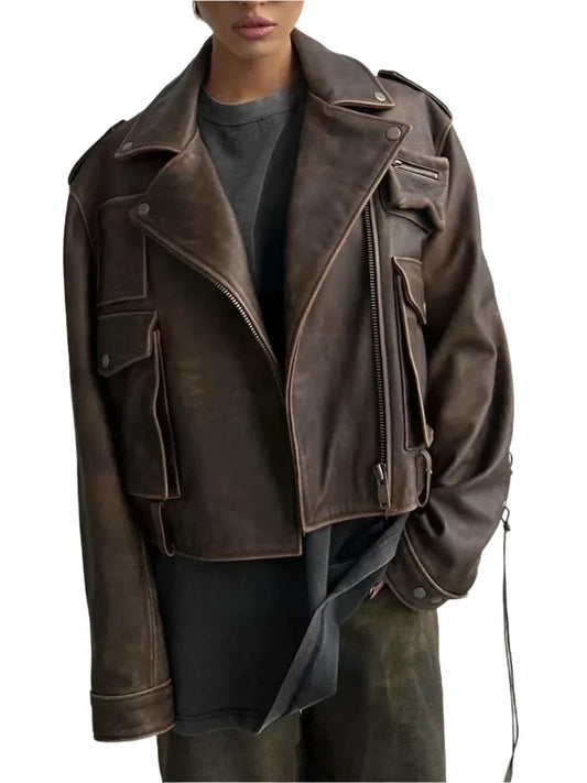 Women Washed Leather Jacket
