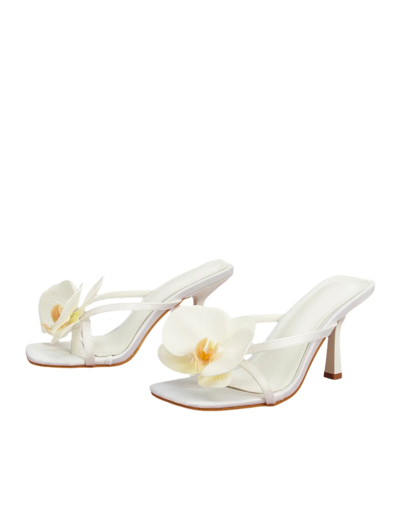 Women Square Toe Flower Heels | Flora | Sandals | Summer | Vacation White
