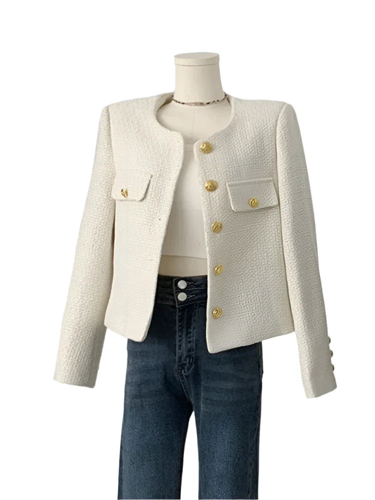 Small Tweed Coat Women | French Vintage Outerwear apricot