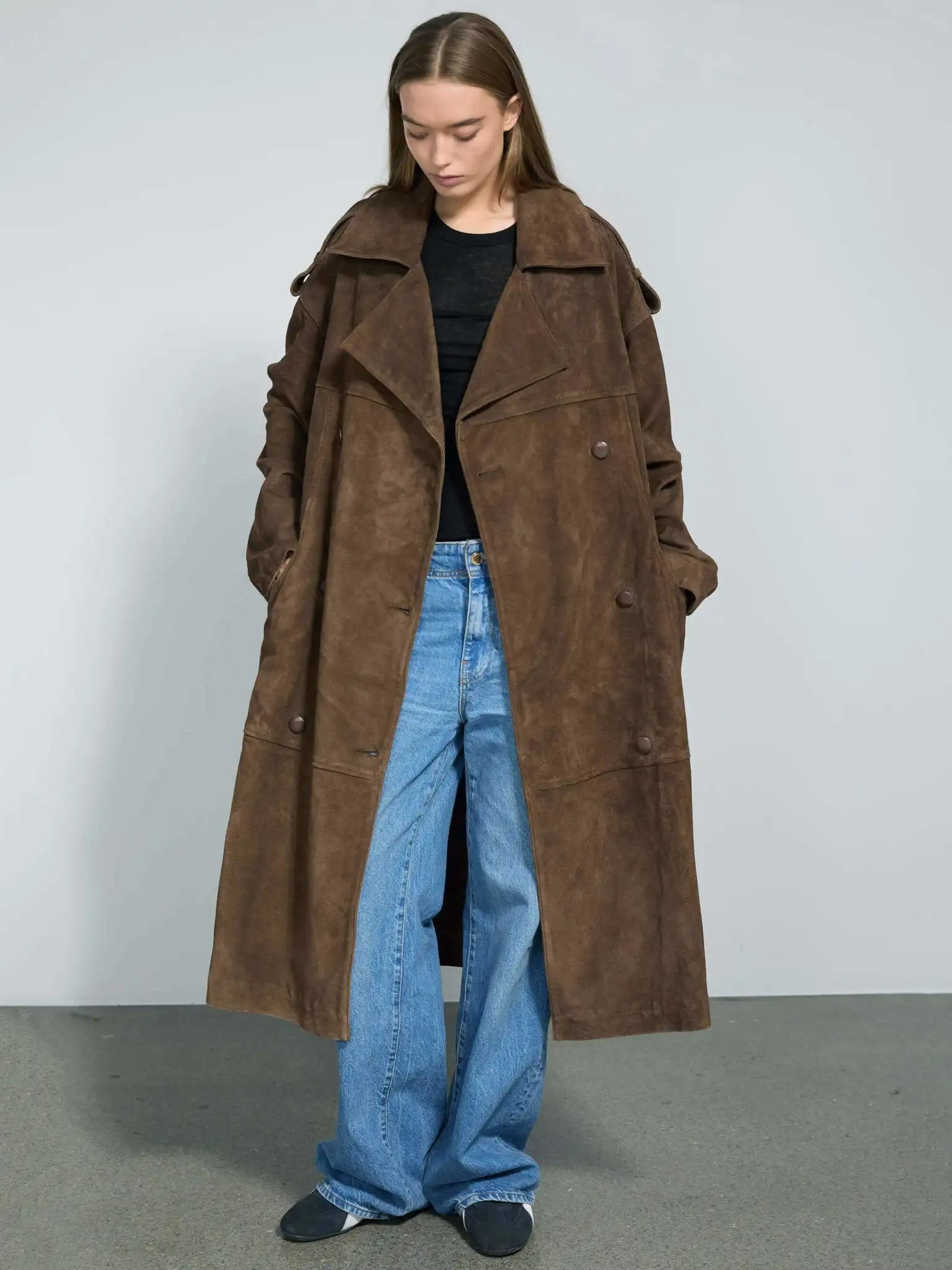 Women Loose Lapel Suede Coat | Long Coat | Autumn | Woolen Coat | Casual | Elegant