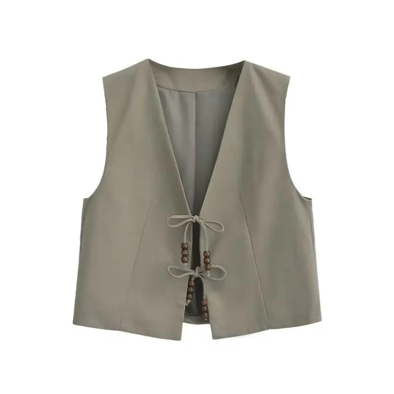 Women Lace Up Vest | Sleeveless Jacket | Vintage V-Neck Waistcoat | Chic Tank Top Vale Mist