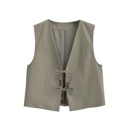Women Lace Up Vest | Sleeveless Jacket | Vintage V-Neck Waistcoat | Chic Tank Top Vale Mist