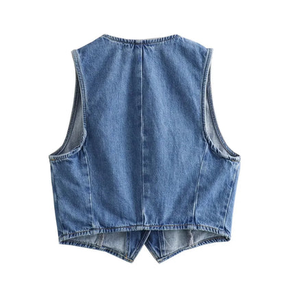 Women Denim V-Neck Vest | Denim Long Skirt | Denim Skirt and Vest Set