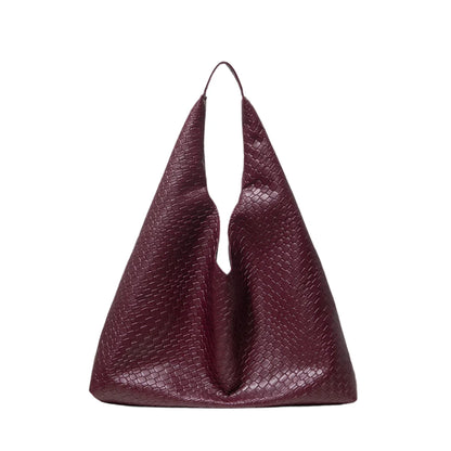 Women Leather Woven Handbag | Large Capacity Tote Bag Dark Red