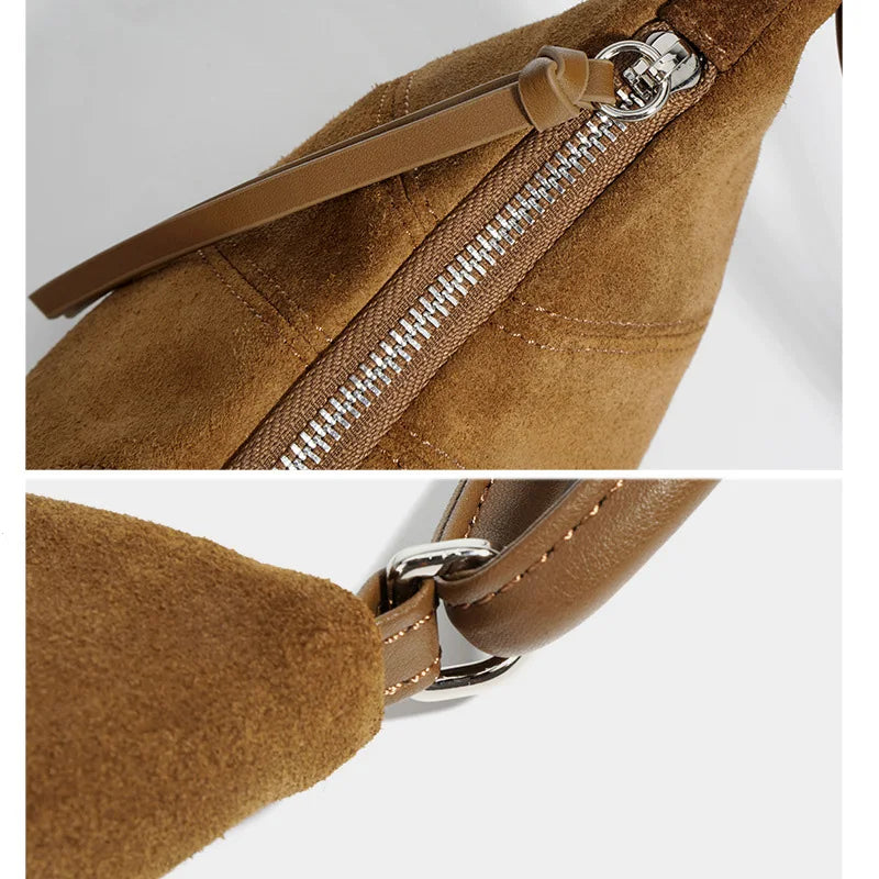 Women Leather Suede Dumpling Crossbody Bag