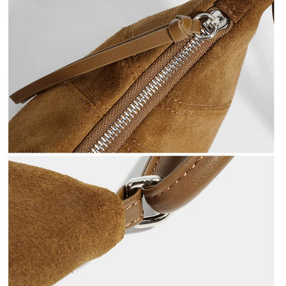 Women Leather Suede Dumpling Crossbody Bag