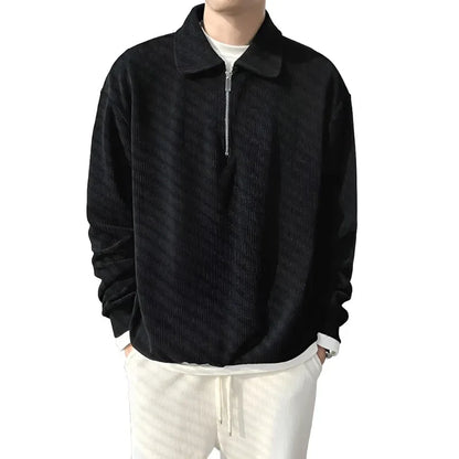 Men Quarter Zip Pullover | Men Solid Sweatshirt Black