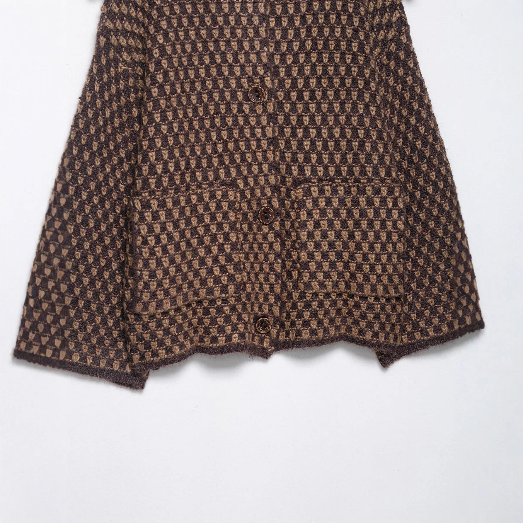 Women Oversized Knitted Jacket | Large Collar | Street Style | Geometric Pattern