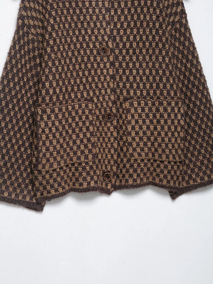 Women Oversized Knitted Jacket | Large Collar | Street Style | Geometric Pattern
