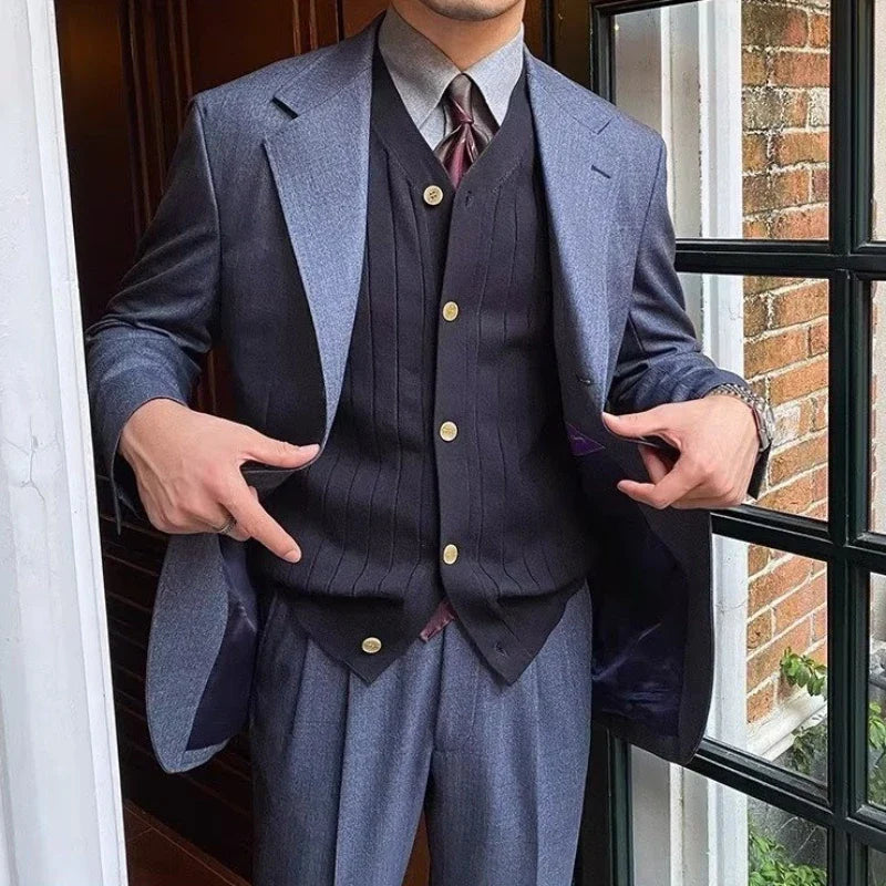 Men Elegant Button Down Cardigan | British Style Long Sleeve Knitted Sweater
