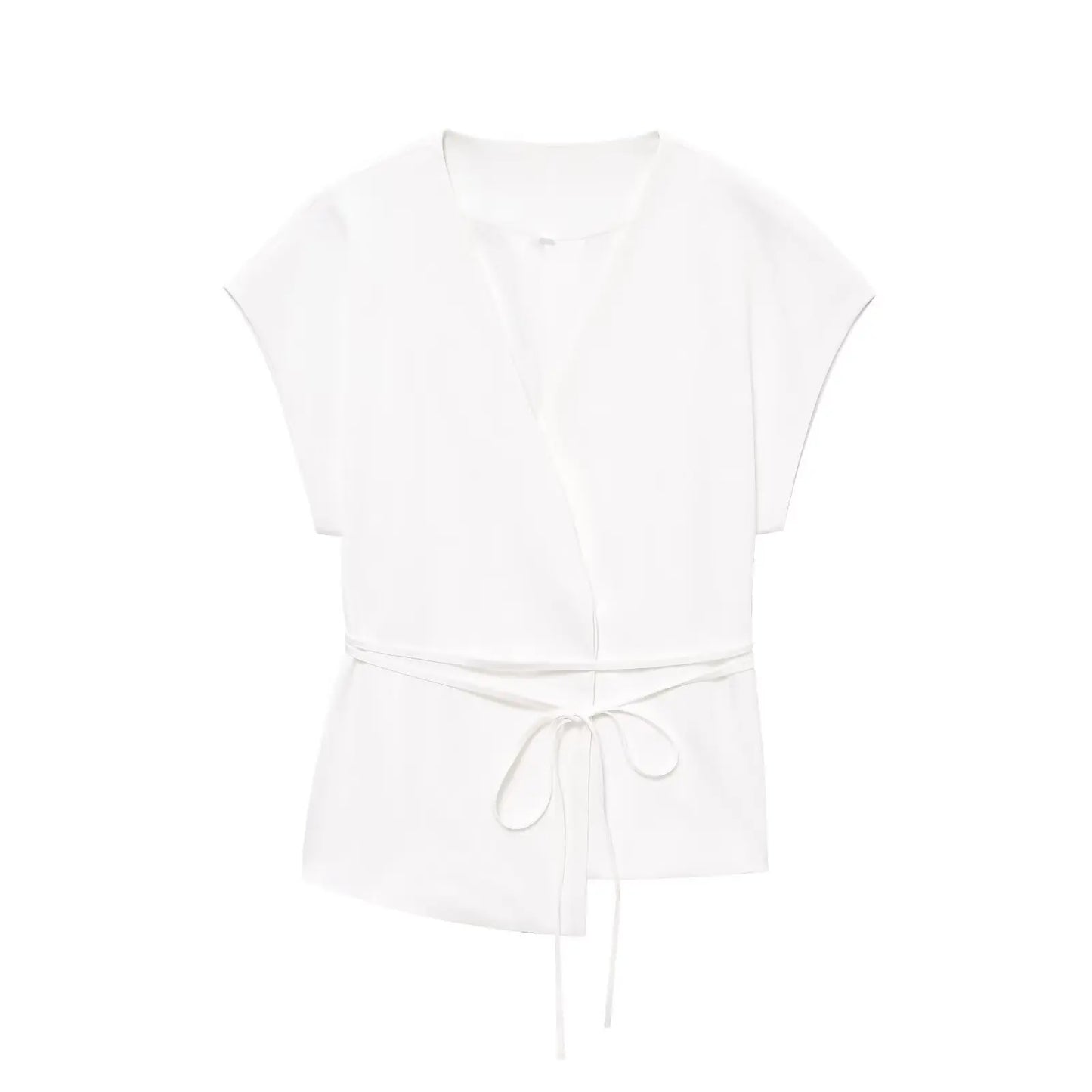 Women Sleeveless V-Neck Top With Belt Straight Pants Set | Top Trouser Suit | 2 Piece Set White Top