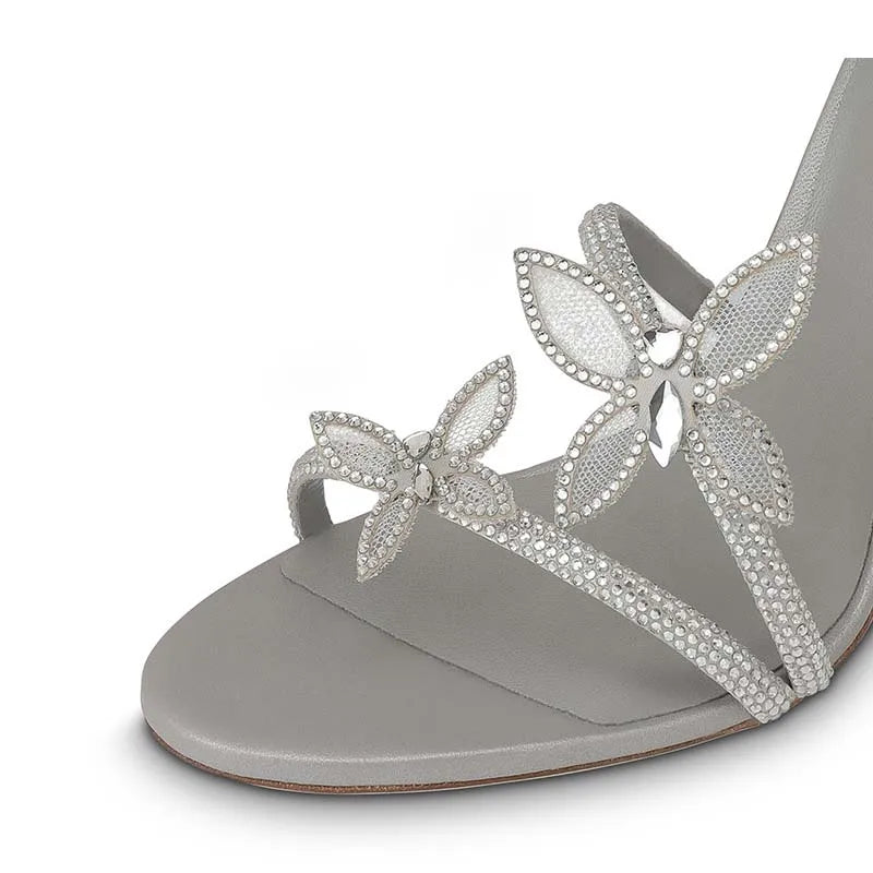 Women Crystal Butterfly-Knot Ankle Strap Sandals | Stiletto High Heels | Party Pumps