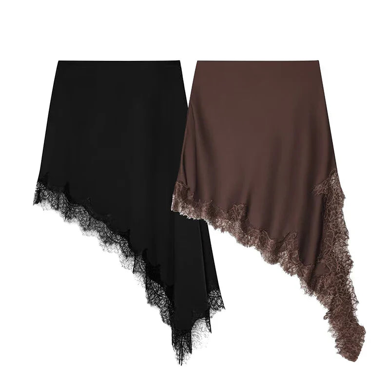 Women Lace Hem Asymmetrical Mini Skirt | Vintage | High Waist