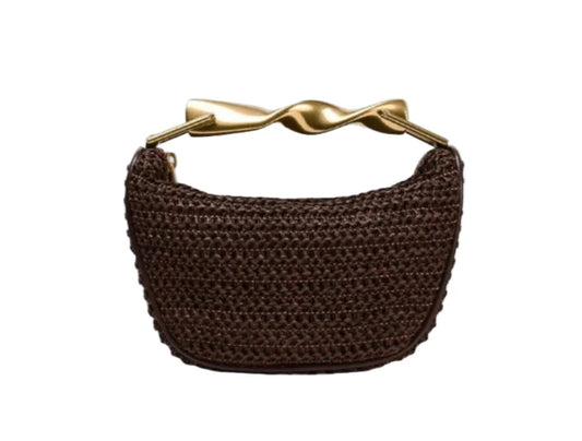 Women Woven Handbag | Rattan Half-Moon | Straw Shoulder Bag | Bucket Bag | Crossbody Bag Chocolate Brown