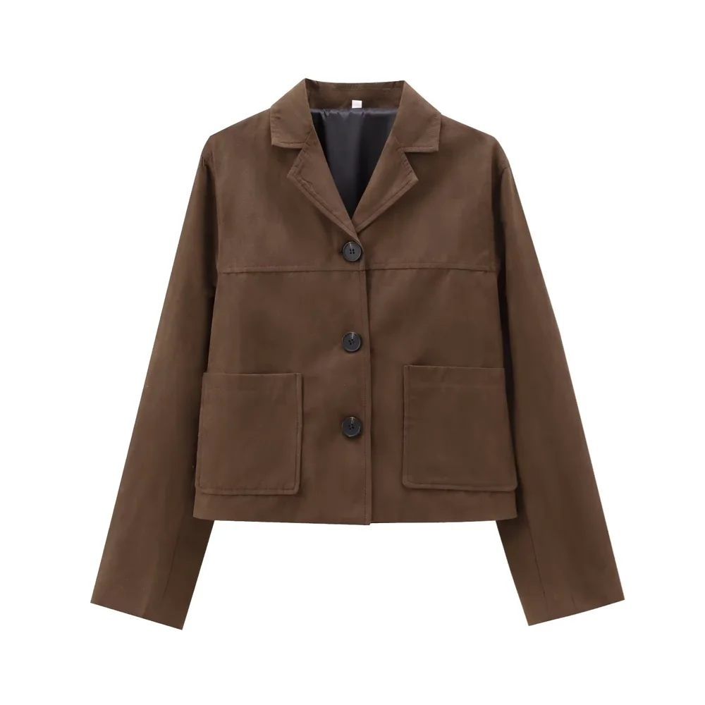 Women Short Suede Jacket | Slim Fit | Autumn Jacket Chocolate Brown