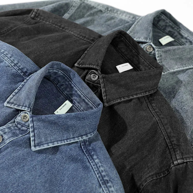 Men Retro Washed Casual Denim Shirt | Button Down