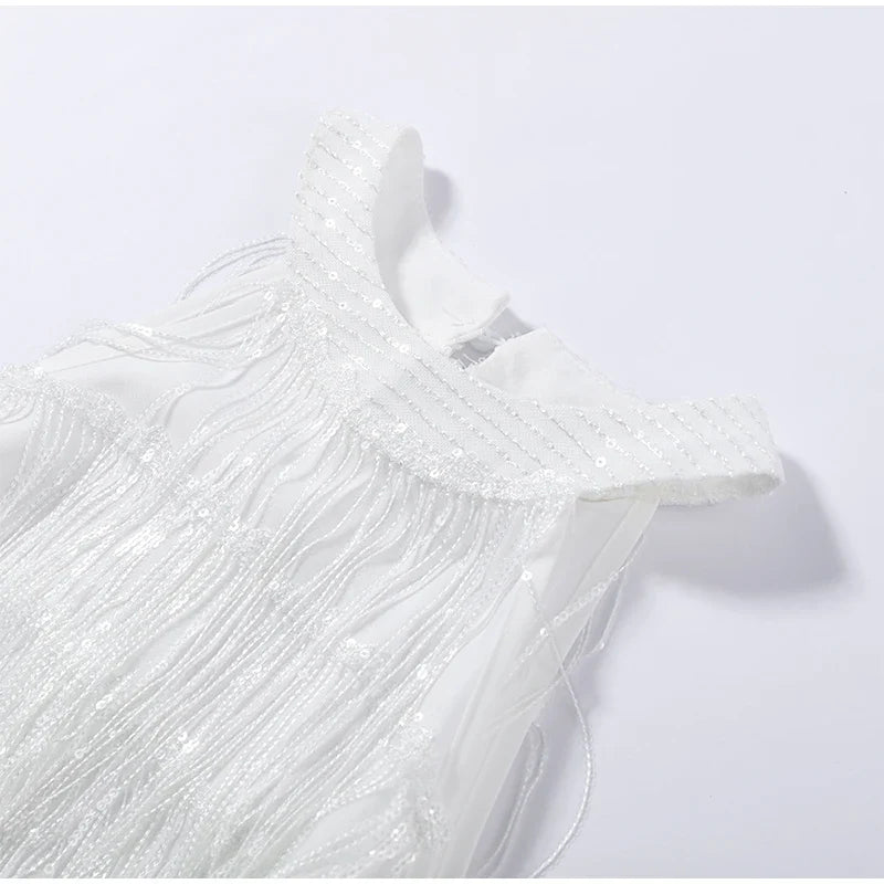 Women Sequin Halter Dress | Tassel | Sleeveless | Backless | Mini Fringed Dress