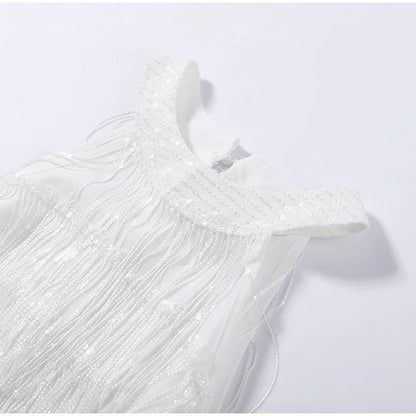 Women Sequin Halter Dress | Tassel | Sleeveless | Backless | Mini Fringed Dress