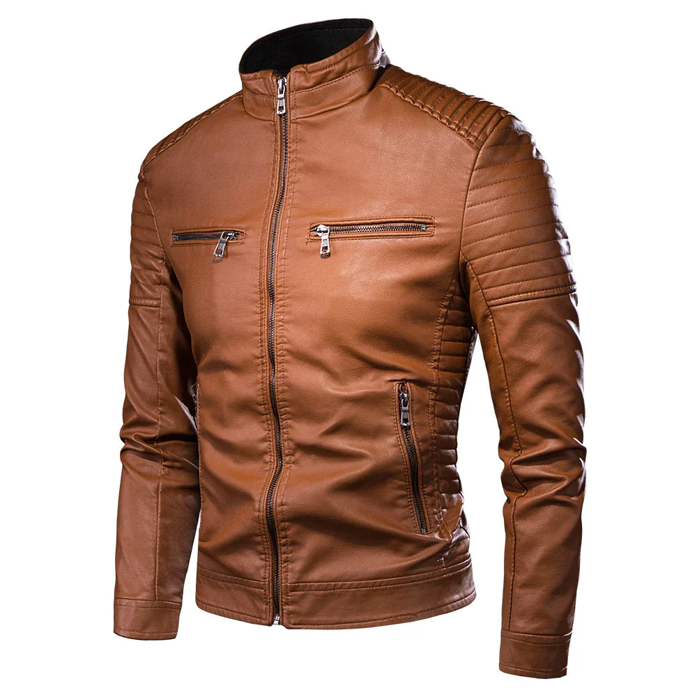 Men Casual Vintage Leather Jacket | Motor Biker Pocket Jacket