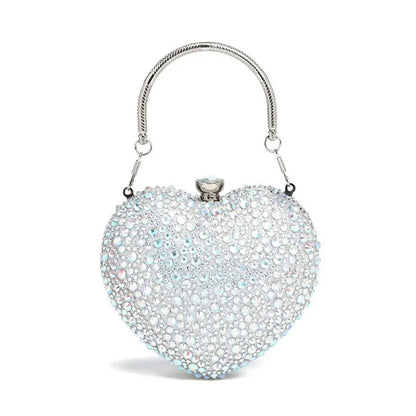 Women Rhinestone Heart Shape Crystal Clutch | Evening Clutch | Wedding Party White