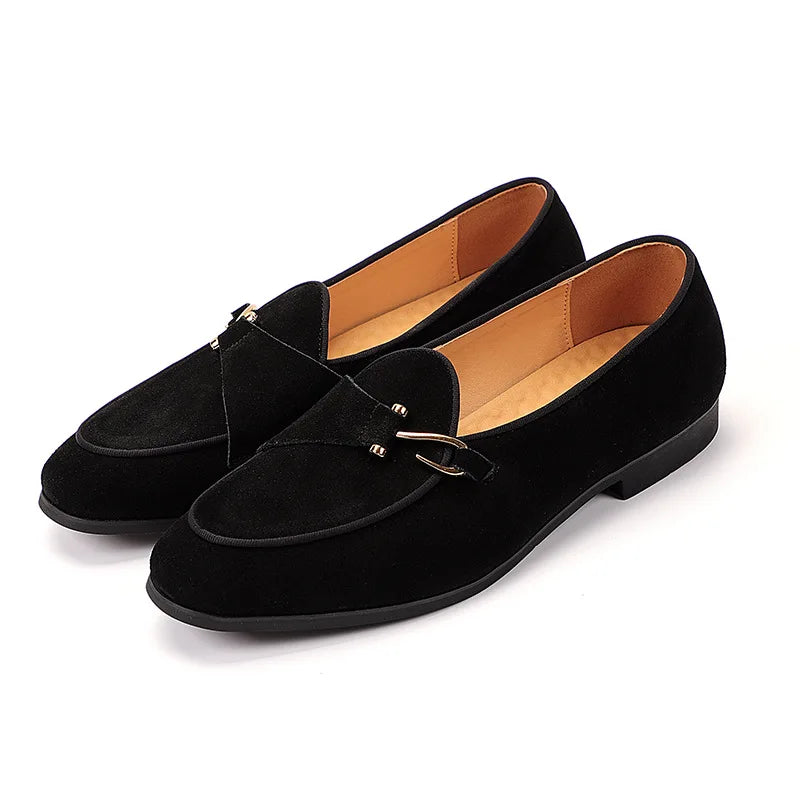 Men Suede Genuine Leather Shoes | Buckle Loafers | Moccasins | Light Comfortable black