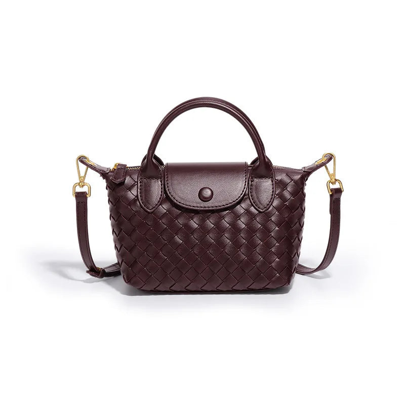 Women Woven Shoulder Bag | Small Dumpling Bag | Bucket Bag | Crossbody Bag | Lunch Box Bag Coffee