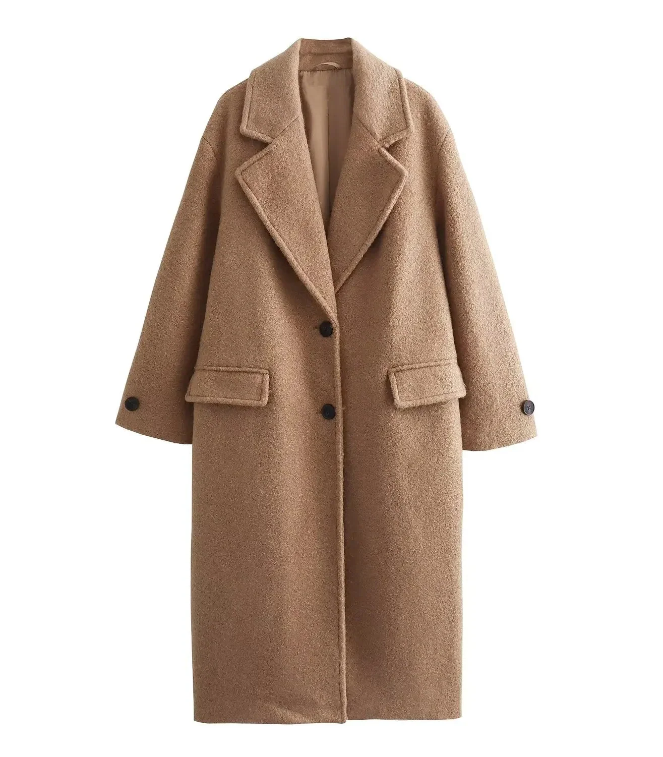 Women Long Coat | Loose Long-Sleeved Bouclé Coat Brown