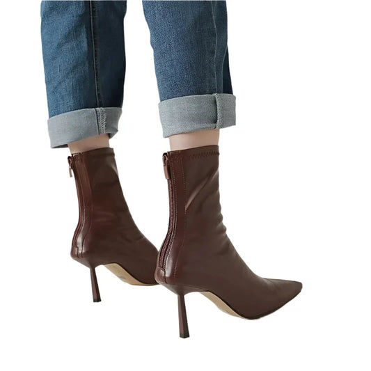 Women Leather High Heel Ankle Boots | Zipper Closure