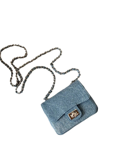 Women Denim Flap Crossbody Bag | Diamond Grid Shoulder Bag Light blue